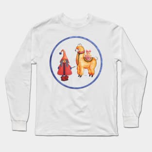 Llama with gnome bringing gifts Long Sleeve T-Shirt